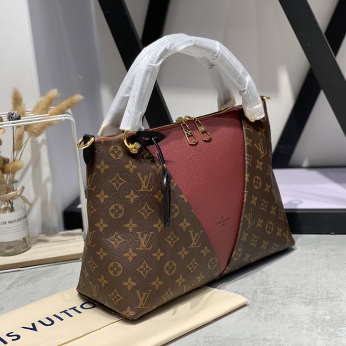 Louis Vuitton Womens Bag Handbag Luxury Brand Fashion Type V TOTE MM Bordeaux Red/Black Monogram coated canvas and grained calfskin exterior M43949