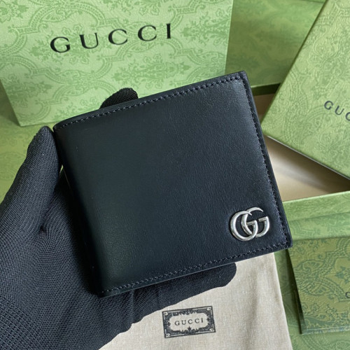 Gucci Men Womens Purses Wallets Luxury Brand Black Leather GG Marmont leather bi-fold wallet with Original Box 428726 0YK0N 1000