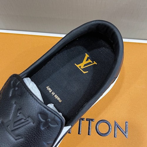 Louis Vuitton Men Shoes Luxury Brand LV Loafers Shoes with Original Box LVXNBA LV OLLIE SLIP ON 1A90BN Black Monogram-embossed grained calf leather