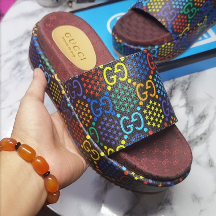 Gucci Mens Shoes Sandals Slides Slippers Luxury Brand Thick Sole Design with Original Box