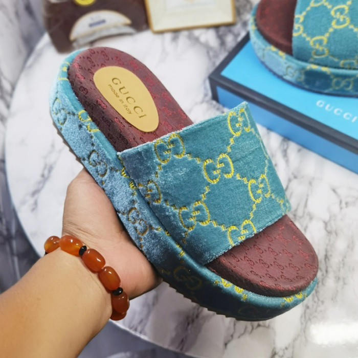 Gucci Mens Shoes Sandals Slides Slippers Luxury Brand Thick Sole Design with Original Box