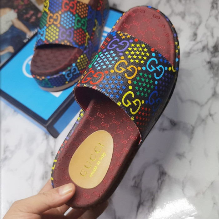 Gucci Mens Shoes Sandals Slides Slippers Luxury Brand Thick Sole Design with Original Box