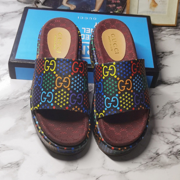 Gucci Mens Shoes Sandals Slides Slippers Luxury Brand Thick Sole Design with Original Box