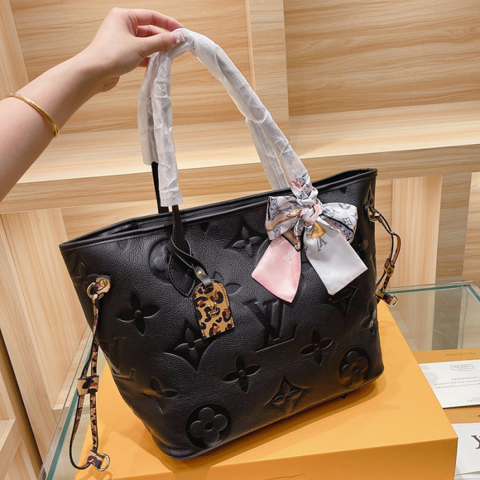 Louis Vuitton Womens Bags Handbags Luxury Brand Fashion Type NEVERFULL MM Black Embossed supple grained cowhide leather M45856