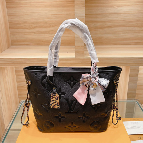 Louis Vuitton Womens Bags Handbags Luxury Brand Fashion Type NEVERFULL MM Black Embossed supple grained cowhide leather M45856