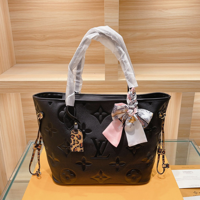 Louis Vuitton Womens Bags Handbags Luxury Brand Fashion Type NEVERFULL MM Black Embossed supple grained cowhide leather M45856