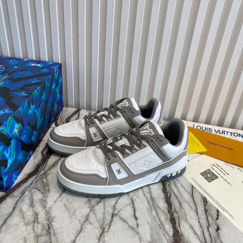 Louis Vuitton Men Shoes Fashion Design Luxury Brand LV TRAINER SNEAKER 1A8KGA Gray Monogram-embossed calf leather with Original Box