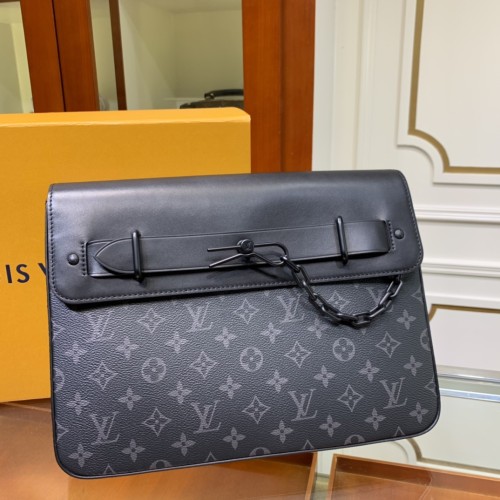 Louis Vuitton Mens Womens Bags Clutch Luxury Brand Fashion Type POCHETTE STEAMER M80107 Monogram Eclipse coated canvas with Original Box