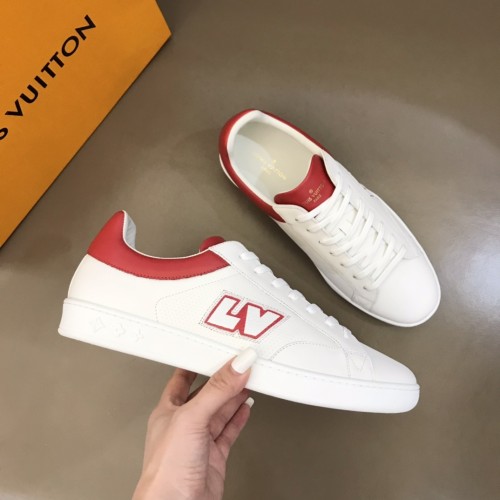 Louis Vuitton Men Shoes Fashion Casual Fashion Sneakers Luxury Black Luxembourg Sneaker 1A8XYW Red / White Perforated calf leather with Original Box