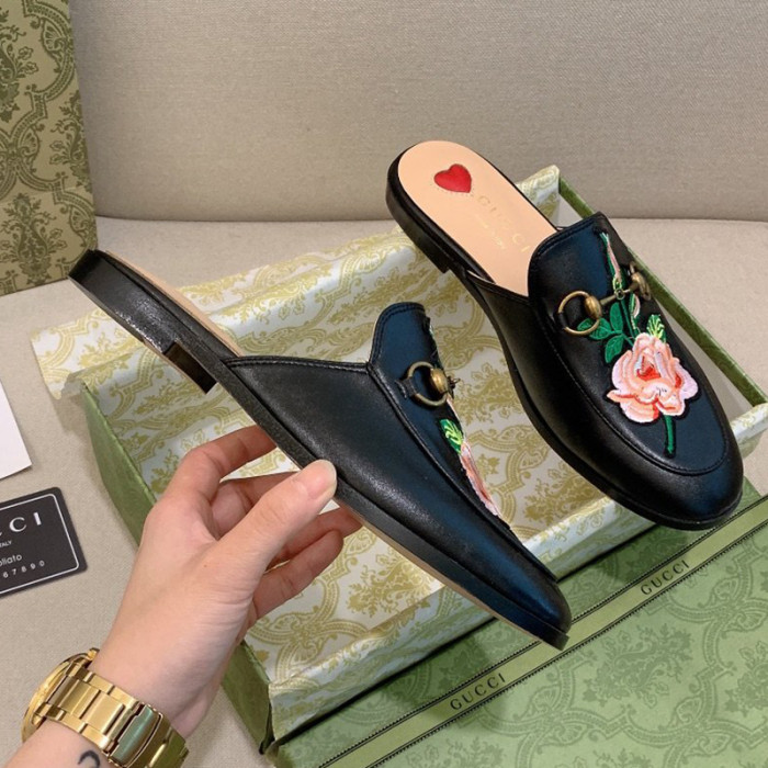 Gucci Womens Shoes Slippers Slides Casual Design Luxury Brand Leather Princetown leather slipper with Original Box