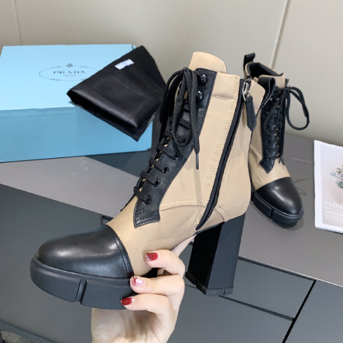 Prada Women Shoes Boots Luxury Brand Monolith Patent Leather Booties Ankle Boots for Women with Original Box