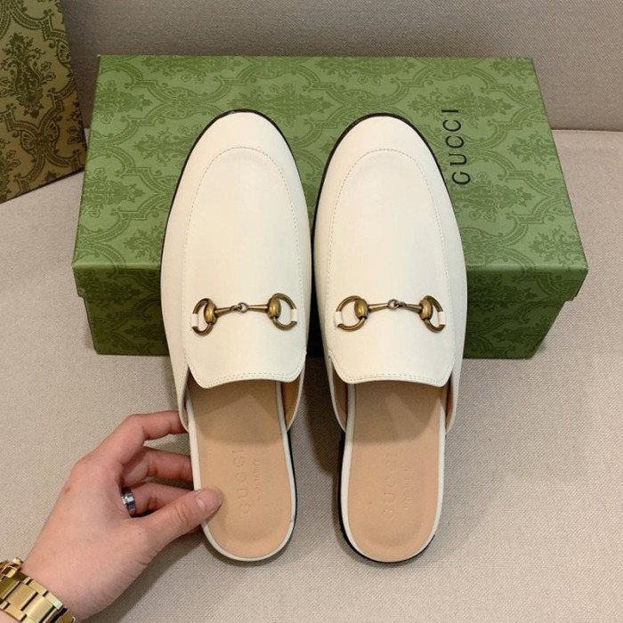 Gucci Womens Shoes Slippers Slides Casual Design Luxury Brand White Leather Princetown leather slipper with Original Box 423513 C9D00 9022