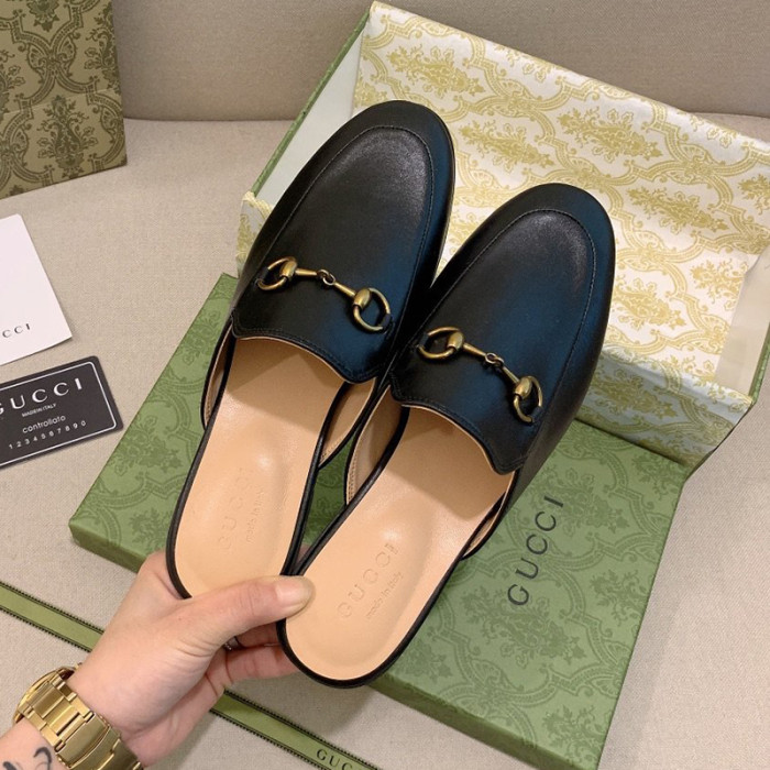 Gucci Womens Shoes Slippers Slides Casual Design Luxury Brand Black Leather Princetown leather slipper with Original Box 423513 BLM00 1000