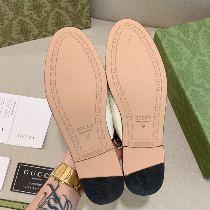 Gucci Womens Shoes Slippers Slides Casual Design Luxury Brand White Leather Princetown leather slipper with Original Box 423513 C9D00 9022