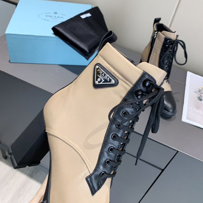 Prada Women Shoes Boots Luxury Brand Monolith Patent Leather Booties Ankle Boots for Women with Original Box