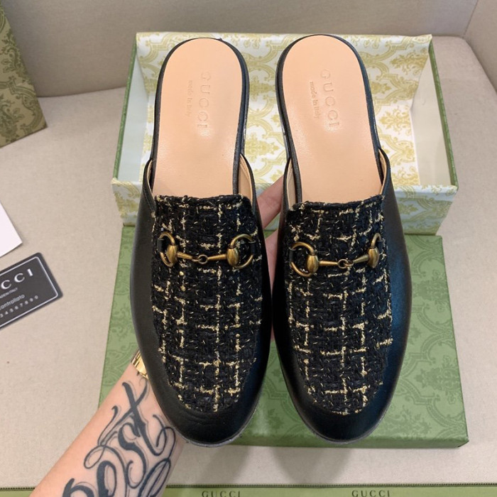 Gucci Womens Shoes Slippers Slides Casual Design Luxury Brand Leather Princetown leather slipper with Original Box