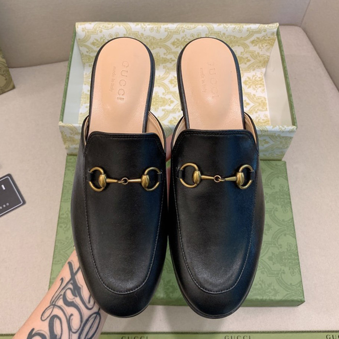 Gucci Womens Shoes Slippers Slides Casual Design Luxury Brand Black Leather Princetown leather slipper with Original Box 423513 BLM00 1000