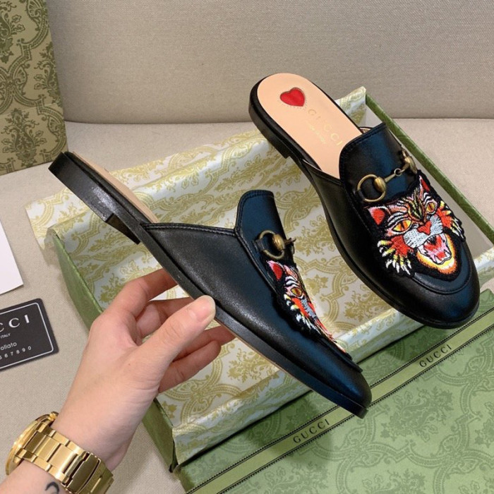 Gucci Womens Shoes Slippers Slides Casual Design Luxury Brand Leather Princetown leather slipper with Original Box