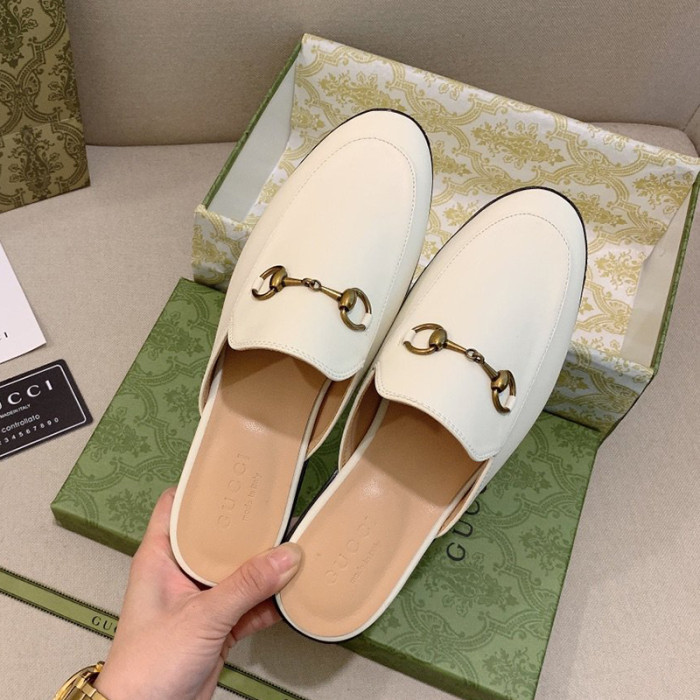 Gucci Womens Shoes Slippers Slides Casual Design Luxury Brand White Leather Princetown leather slipper with Original Box 423513 C9D00 9022