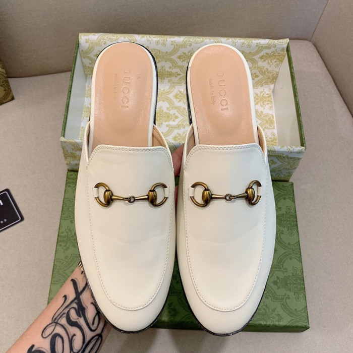 Gucci Womens Shoes Slippers Slides Casual Design Luxury Brand White Leather Princetown leather slipper with Original Box 423513 C9D00 9022