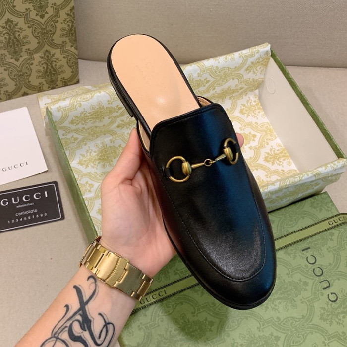 Gucci Womens Shoes Slippers Slides Casual Design Luxury Brand Black Leather Princetown leather slipper with Original Box 423513 BLM00 1000