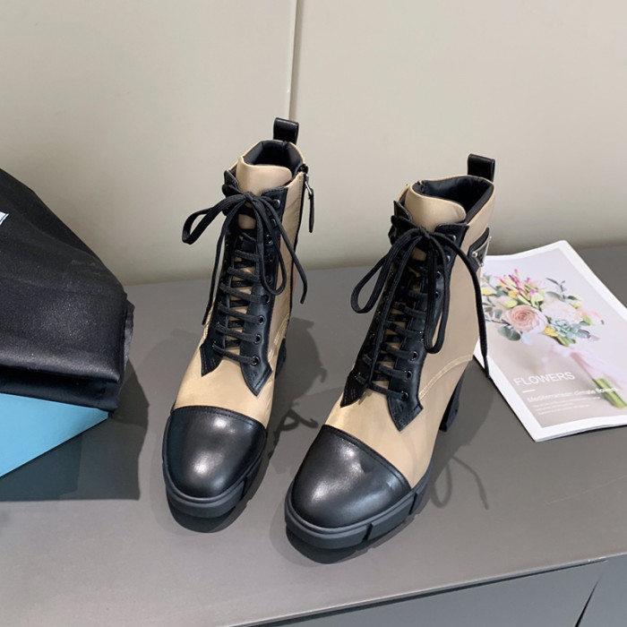 Prada Women Shoes Boots Luxury Brand Monolith Patent Leather Booties Ankle Boots for Women with Original Box