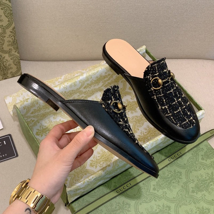 Gucci Womens Shoes Slippers Slides Casual Design Luxury Brand Leather Princetown leather slipper with Original Box