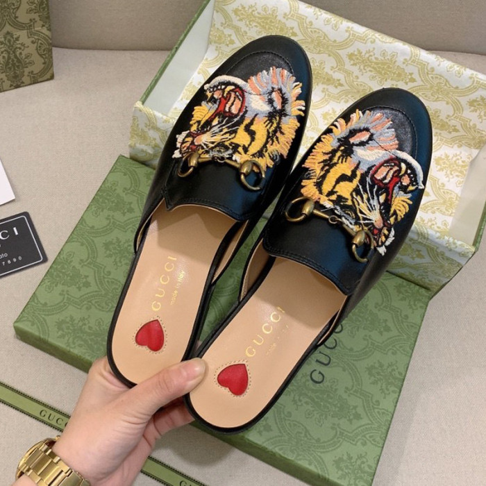 Gucci Womens Shoes Slippers Slides Casual Design Luxury Brand Leather Princetown leather slipper with Original Box