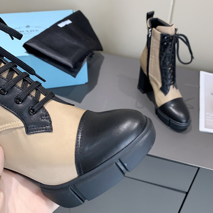 Prada Women Shoes Boots Luxury Brand Monolith Patent Leather Booties Ankle Boots for Women with Original Box