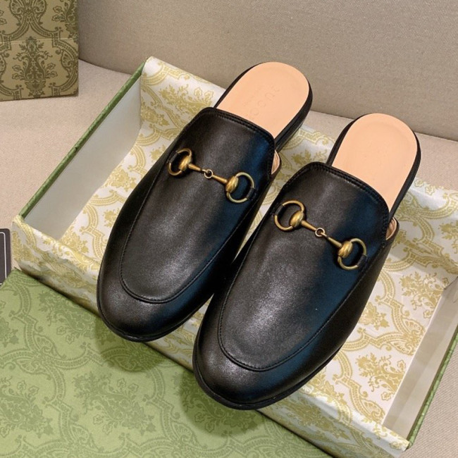 Gucci Womens Shoes Slippers Slides Casual Design Luxury Brand Black Leather Princetown leather slipper with Original Box 423513 BLM00 1000