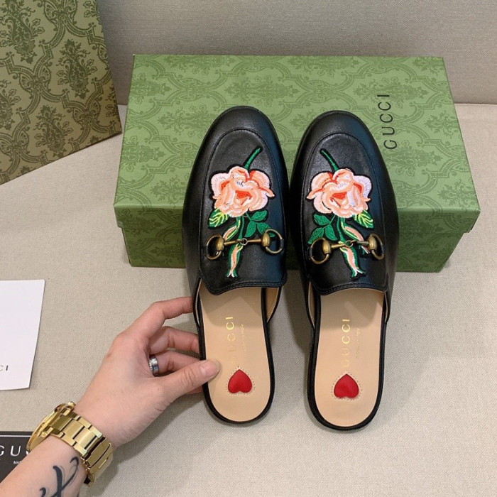 Gucci Womens Shoes Slippers Slides Casual Design Luxury Brand Leather Princetown leather slipper with Original Box