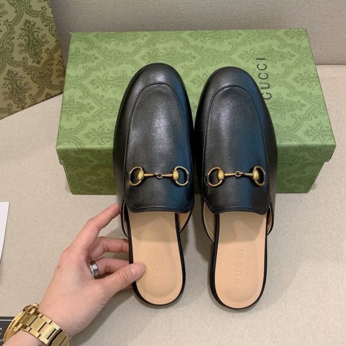 Gucci Womens Shoes Slippers Slides Casual Design Luxury Brand Black Leather Princetown leather slipper with Original Box 423513 BLM00 1000