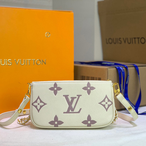 Louis Vuitton Womens Bags Clutch Wallets Luxury Brand Fashion Type Messenger Bags MULTI POCHETTE ACCESSOIRES White/Cream Embossed supple grained cowhide leather