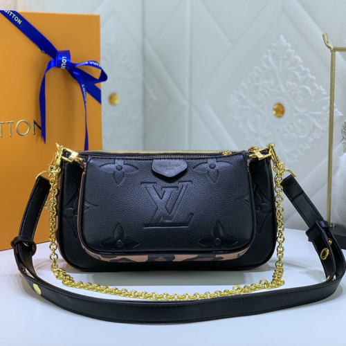 Louis Vuitton Womens Bags Clutch Wallets Luxury Brand Fashion Type Messenger Bags MULTI POCHETTE ACCESSOIRES M58520 Black Embossed supple grained cowhide leather