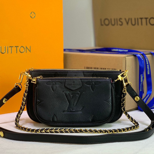 Louis Vuitton Womens Bags Clutch Wallets Luxury Brand Fashion Type Messenger Bags MULTI POCHETTE ACCESSOIRES M80399 Black Embossed supple grained cowhide leather