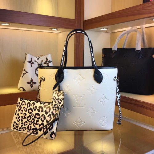 Louis Vuitton Womens Bags Handbags Luxury Brand Fashion Type NEVERFULL MM Cream Embossed supple grained cowhide leather M58525