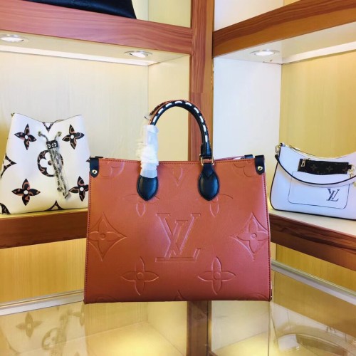 Louis Vuitton Womens Bags Handbags Luxury Brand ONTHEGO MM Caramel Embossed supple grained cowhide leather M58521
