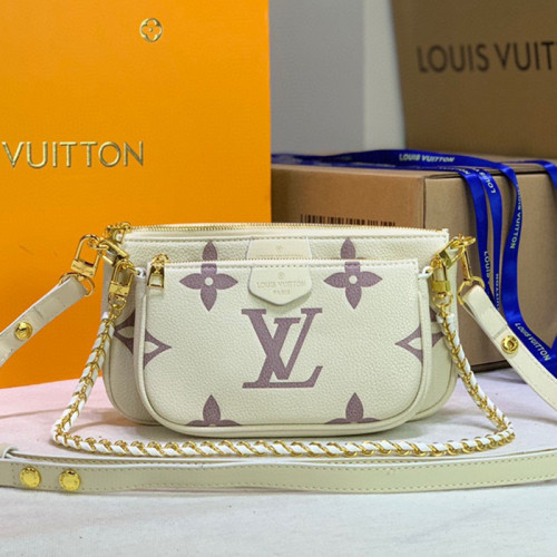Louis Vuitton Womens Bags Clutch Wallets Luxury Brand Fashion Type Messenger Bags MULTI POCHETTE ACCESSOIRES White/Cream Embossed supple grained cowhide leather