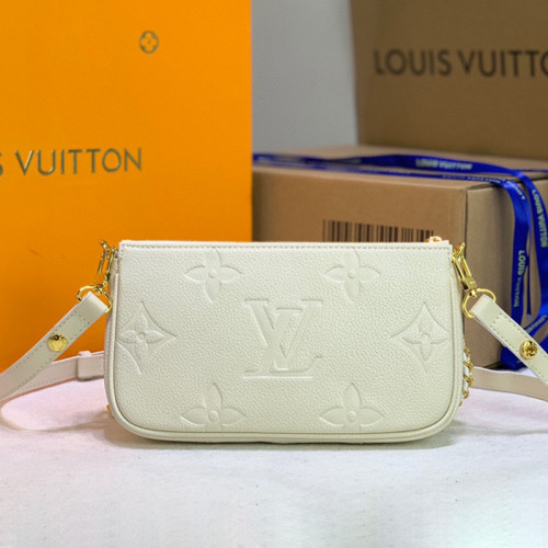 Louis Vuitton Womens Bags Clutch Wallets Luxury Brand Fashion Type Messenger Bags MULTI POCHETTE ACCESSOIRES M80447 Cream Embossed supple grained cowhide leather