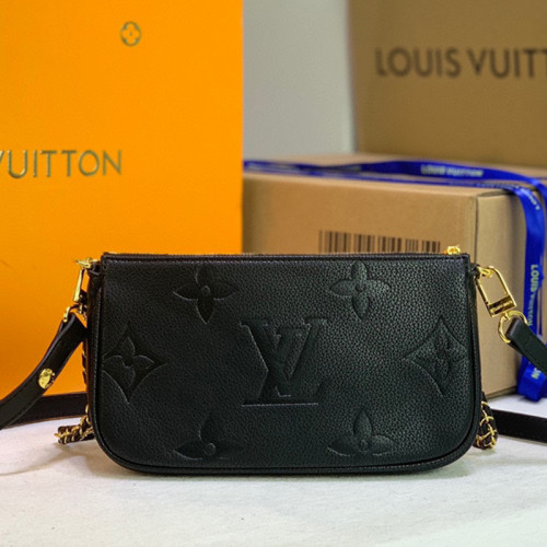 Louis Vuitton Womens Bags Clutch Wallets Luxury Brand Fashion Type Messenger Bags MULTI POCHETTE ACCESSOIRES M80399 Black Embossed supple grained cowhide leather