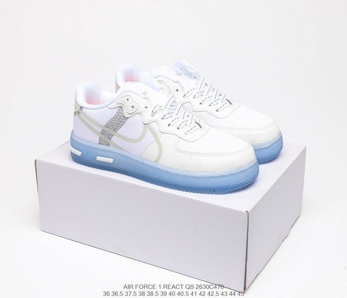 Nike Air Force 1 React QS White/Light/Sail-Rush Ice Sneakers Men Womens Shoes 2630D470