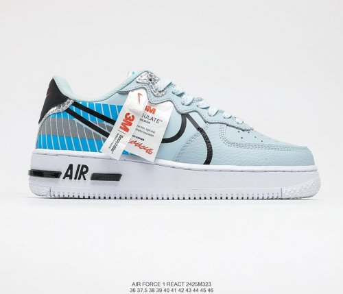 3M x Nike Air Force 1 React D/MS/X White/Grey/University Blue Sneakers Men Womens Shoes 2425M323