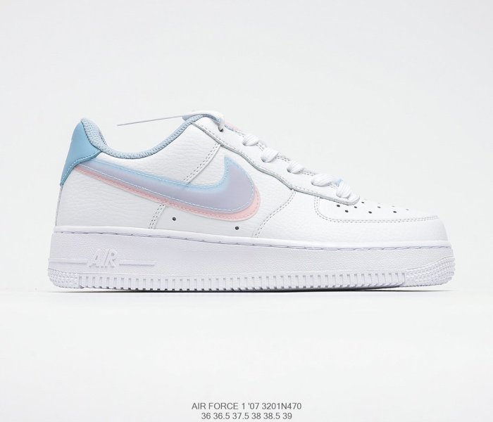 Nike Air Force 1’07 GS White LT Armory Blue Sneakers Womens Shoes 3201N470