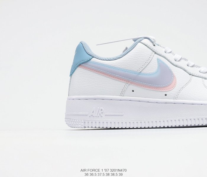 Nike Air Force 1’07 GS White LT Armory Blue Sneakers Womens Shoes 3201N470