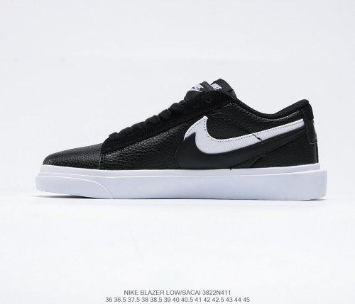 SACAI x Nike Blazer Low Black/White Sneakers Men Womens Shoes 3822N411