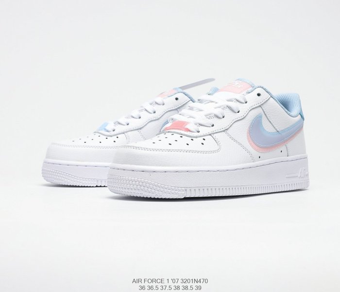 Nike Air Force 1’07 GS White LT Armory Blue Sneakers Womens Shoes 3201N470