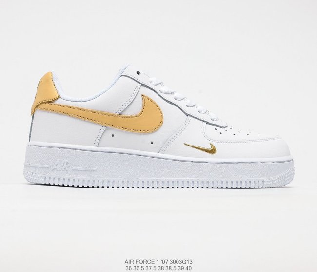 Nike Air Force 1’07 Low GS White/Black/Gold Sneakers Womens Shoes 3003G13