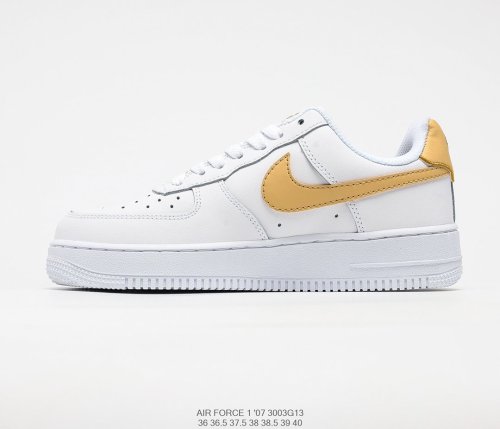 Nike Air Force 1’07 Low GS White/Black/Gold Sneakers Womens Shoes 3003G13