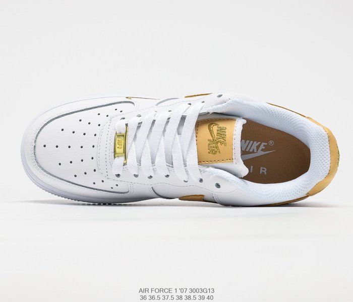 Nike Air Force 1’07 Low GS White/Black/Gold Sneakers Womens Shoes 3003G13