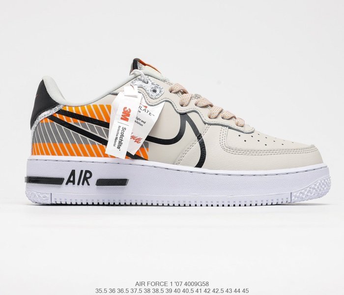 3M x Nike Air Force 1 React D/MS/X Grey/Black/Orange Sneakers Men Womens Shoes 4009G58